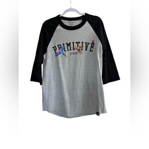 Primitive Skateboarding | Black & Grey Raglan Graphic Tee, Size M | Men’s Street